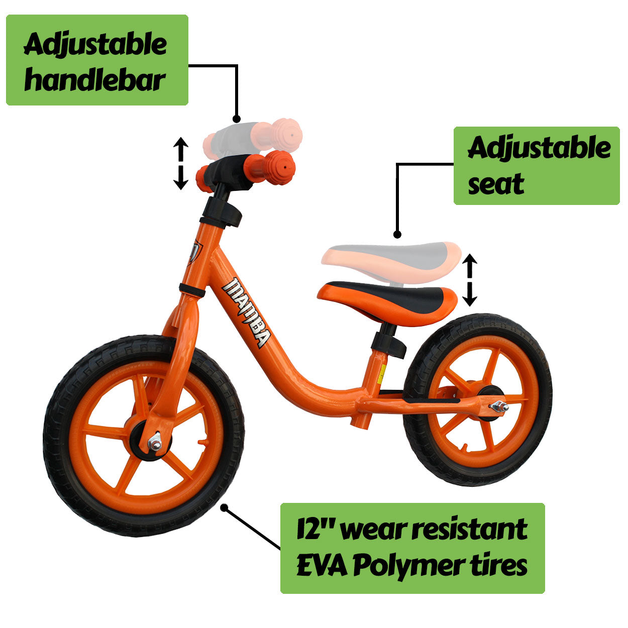 Mamba Sport 12" Balance Bike Orange features