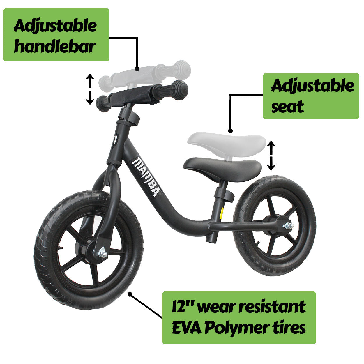 Mamba Sport 12" Balance Bike Black features