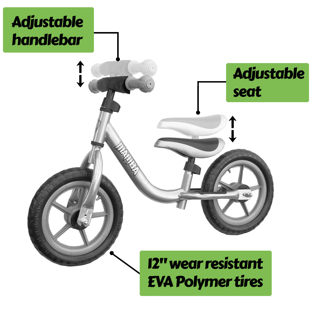 Mamba Sport 12" Balance Bike Chrome features